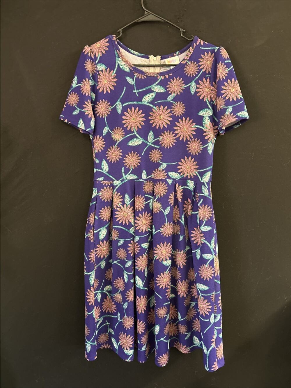 LuLaRoe Purple Floral Midi Dress with Pink Flowers and Teal Leaves